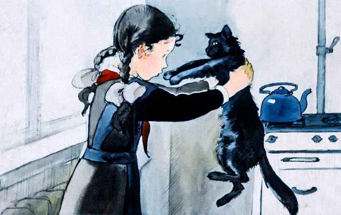 Дівчинка Оля та чорна кішка